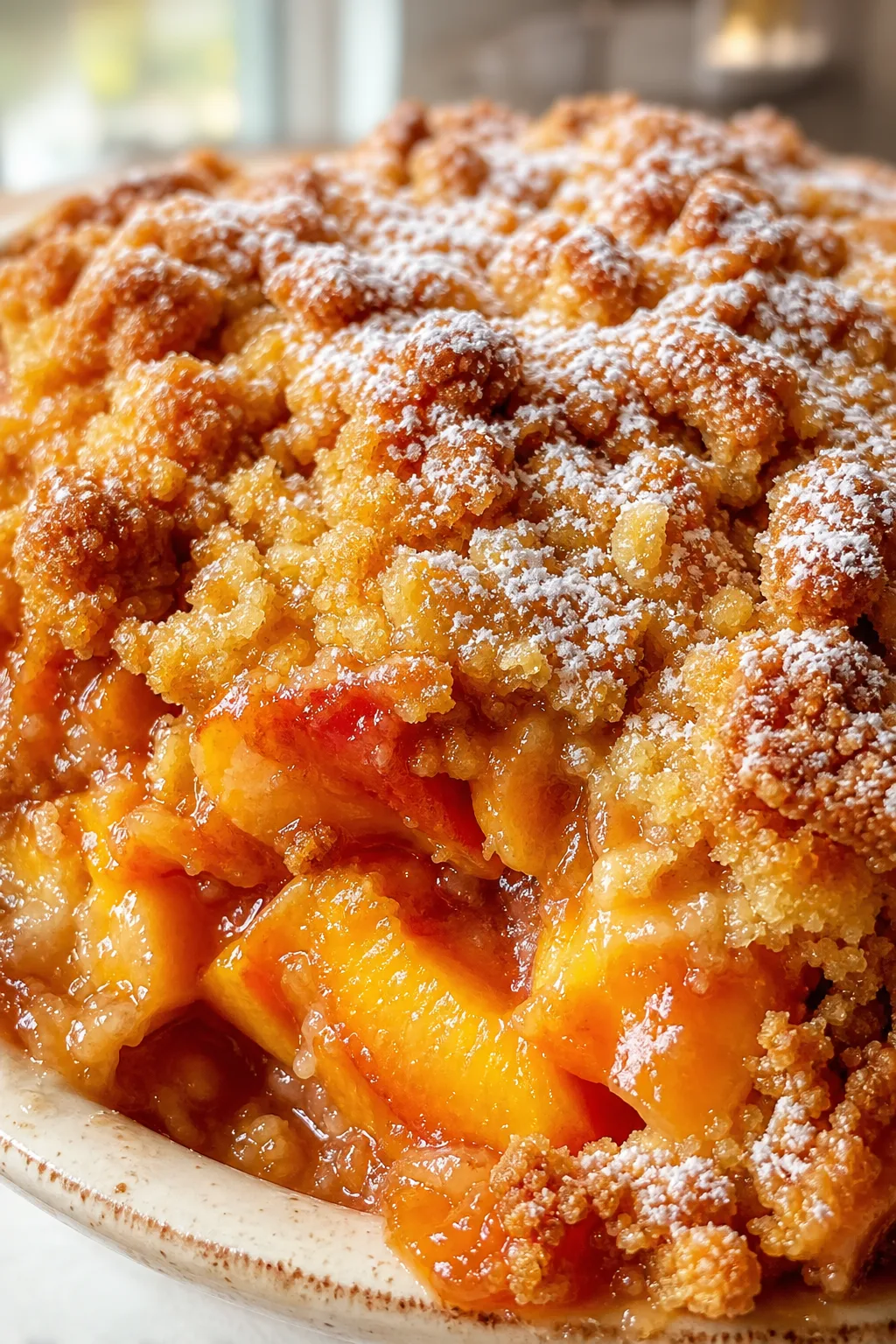 Classic Peach Crumble with a Buttery, Crispy Topping
