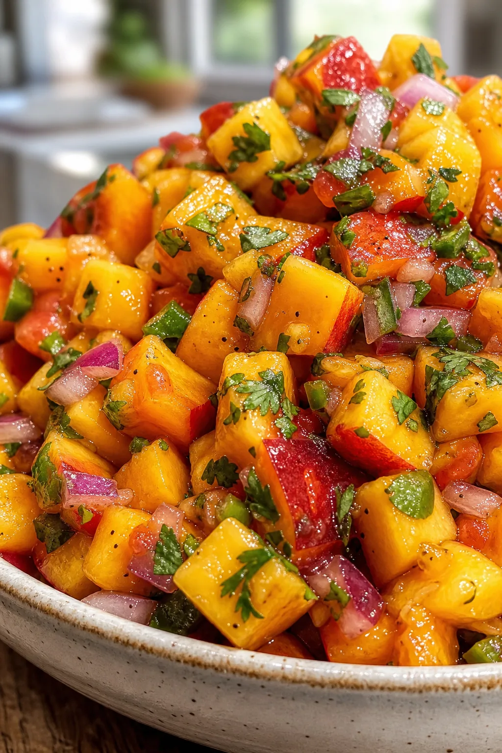 Fresh Peach Salsa with a Kick of Jalapeño – Perfect Summer Snack!