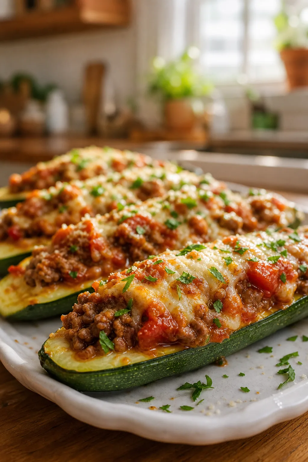 Hearty and Fresh Stuffed Zucchini Boats with Ground Beef and Cheese