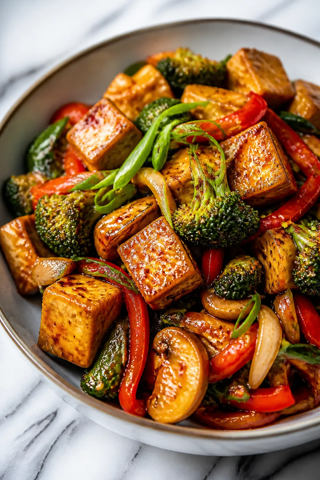 Colorful Vegan Stir Fry with Crispy Tofu and Fresh Veggies