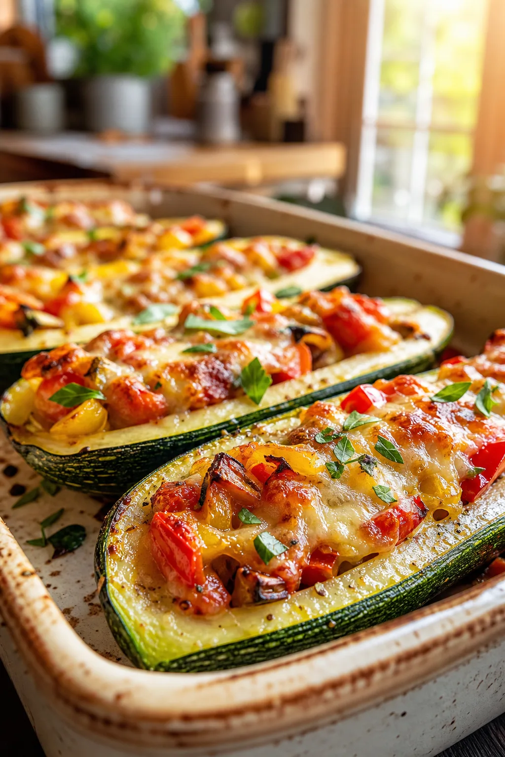 Easy and Flavorful Vegetarian Zucchini Boats Loaded with Roasted Veggies and Cheese