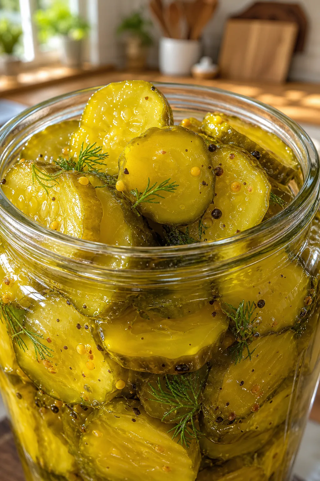 Tangy Quick Bread and Butter Pickles with Mustard Seeds and Dill